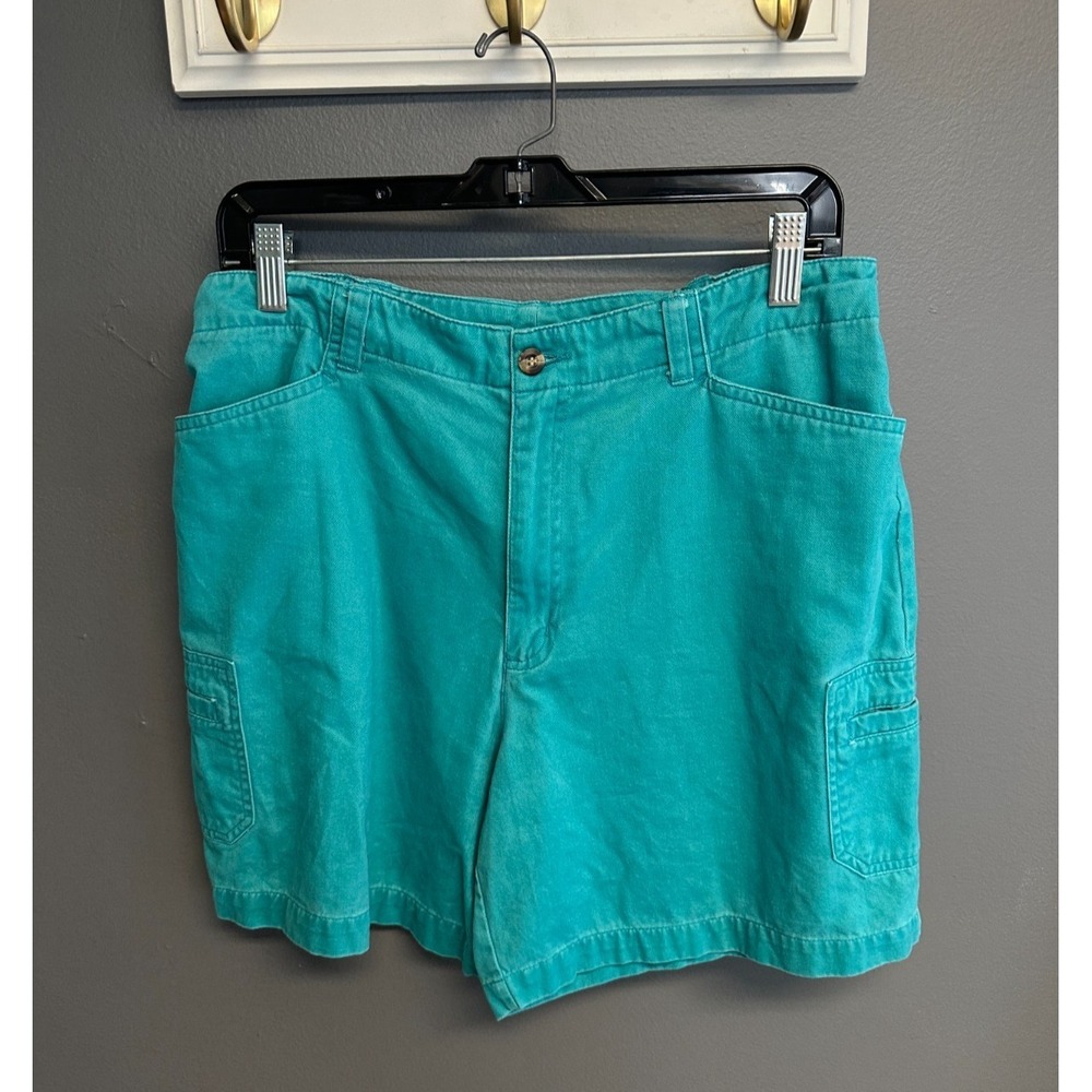Vintage White Stag Womens Size 12 Teal Cargo Shorts High Waisted Cotton Casual